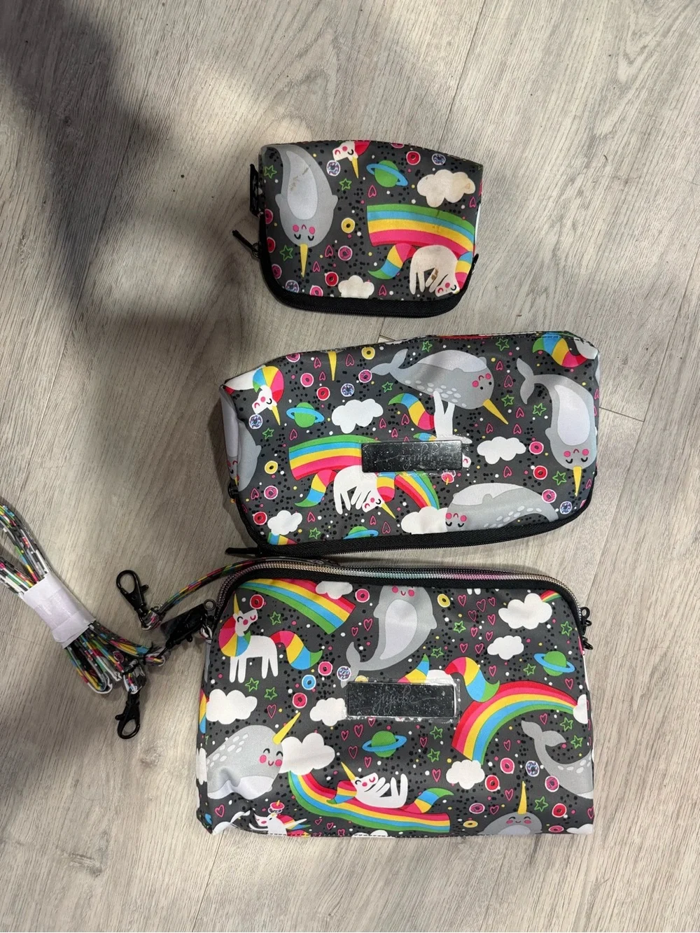 Ju-Ju-Be Kids Narwhal Rainbow Pouch Set in Gray with Multicolor Accents